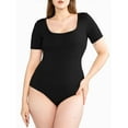 thumbnail image 1 of POSESHE Women's Plus Size Square Neck Short Sleeve Bodysuit, S, BLACK, 1 of 7