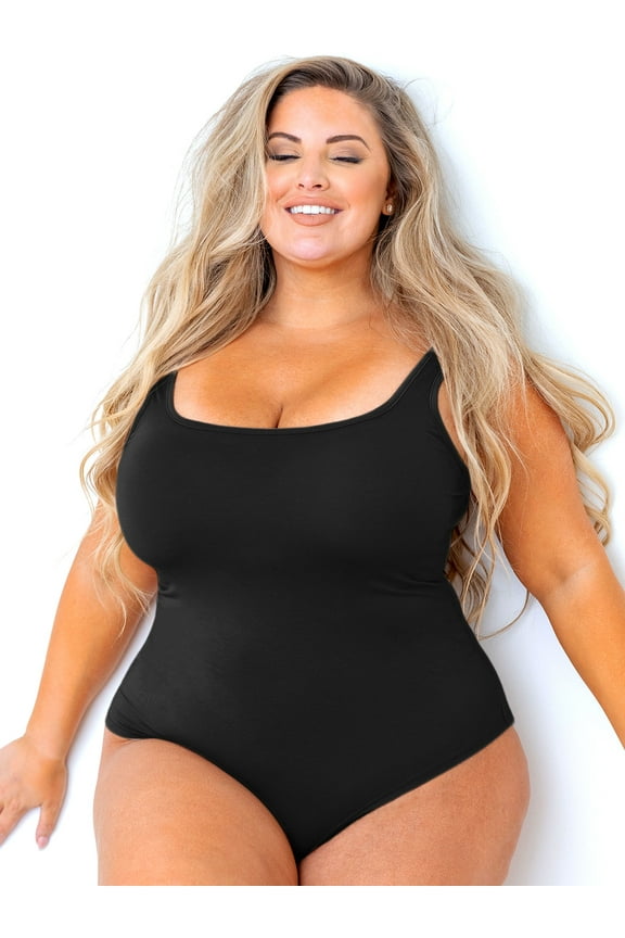 Women's Plus Size Square Tank Bodysuit in Black, M-5X