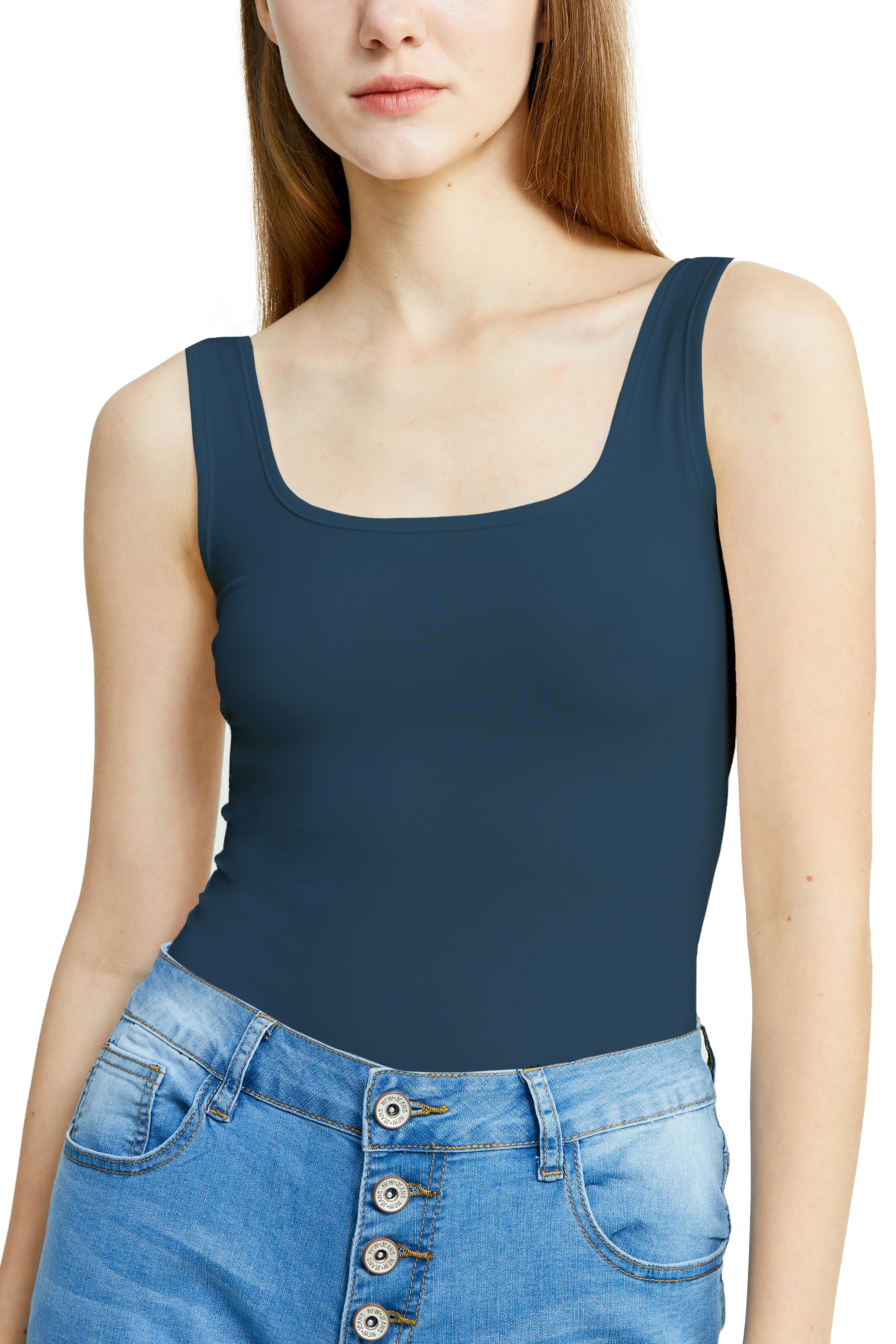 POSESHE Women's Plus Size Square Tank Bodysuit in Black, M-5X