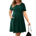 thumbnail image 1 of POSESHE Women's Plus Size Summer Dress, Short Sleeve Round-Neck Short Party Dress with Pockets, 1 of 5