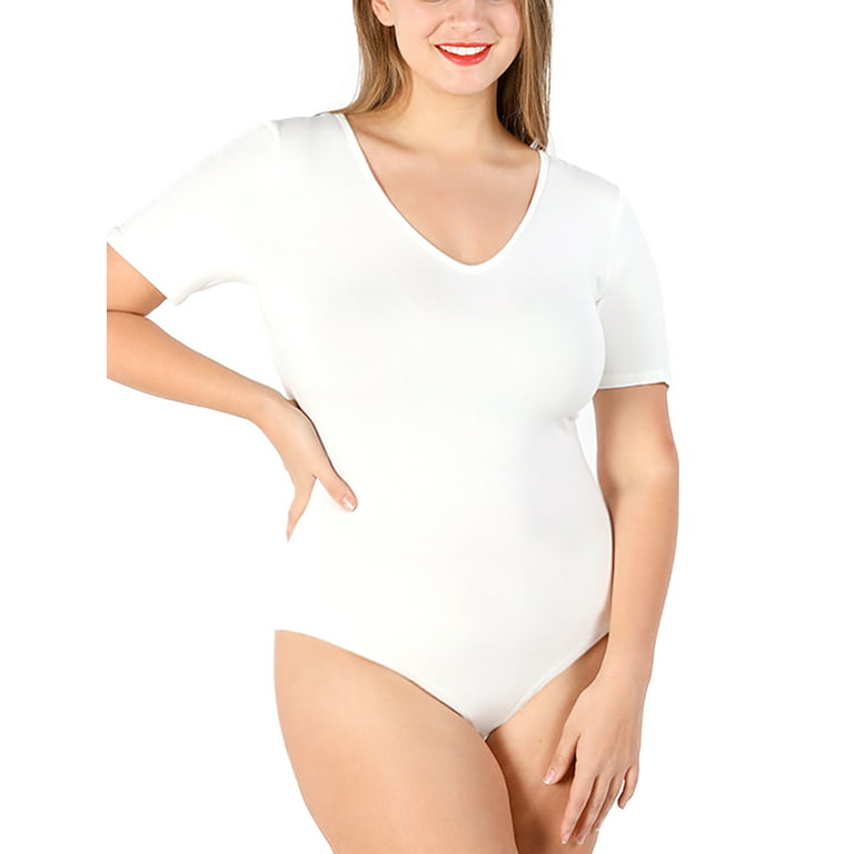 POSESHE Women's Plus Size Long Sleeve Bodysuit, S-5XL