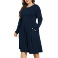 thumbnail image 1 of POSESHE Women's Plus Size Winter Casual Dress,Long Sleeves,Loose Flowy Dress With Pockets,Navy Blue,3XL, 1 of 5