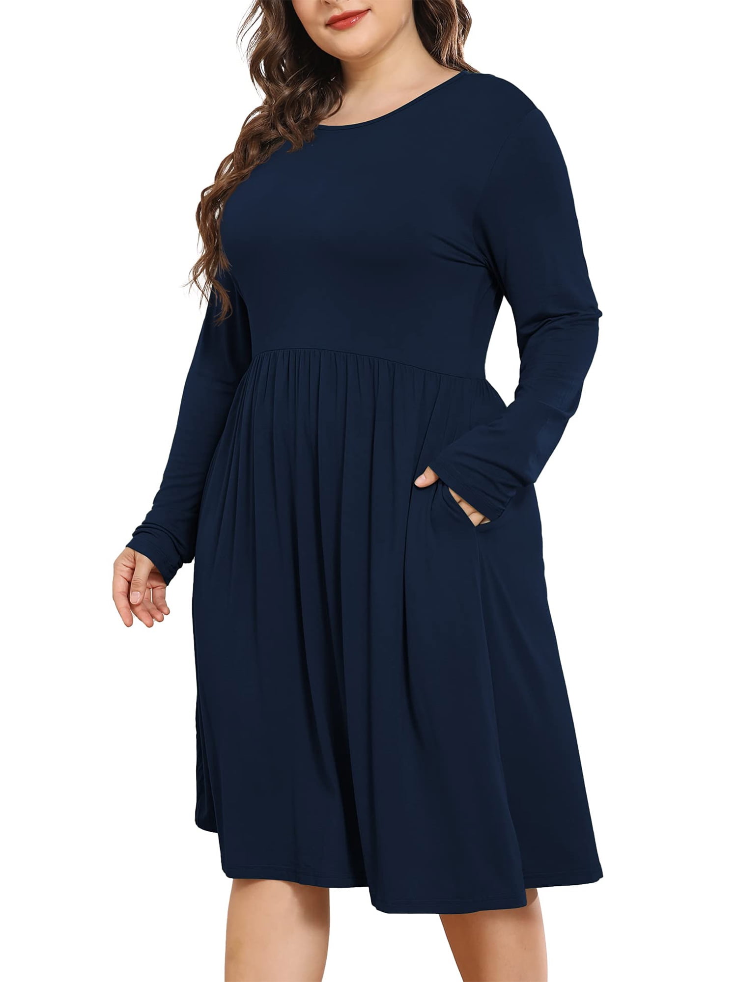 POSESHE Women's Plus Size Winter Casual Dress, Long Sleeves, Loose ...