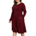 thumbnail image 1 of POSESHE Women's Plus Size Winter Casual Dress,Long Sleeves,Loose Flowy Dress With Pockets,Wine Red,L, 1 of 5