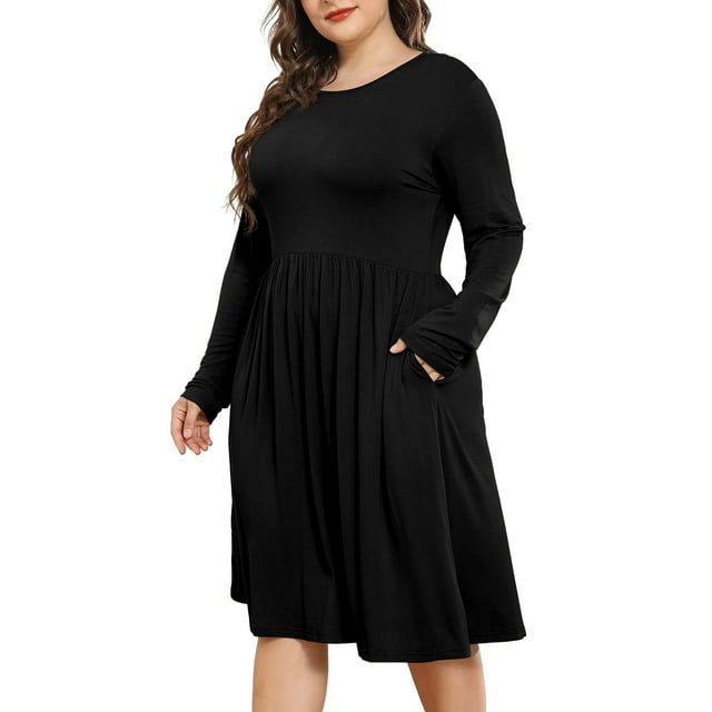 POSESHE Women's Plus Size Winter Casual Dress, Long Sleeves, Loose ...