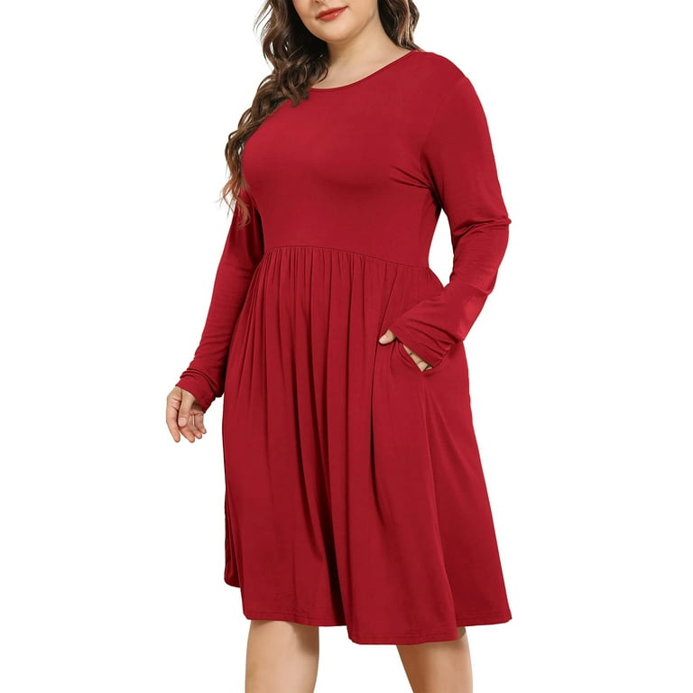 POSESHE Women's Plus Size Winter Casual Dress, Long Sleeves, Loose