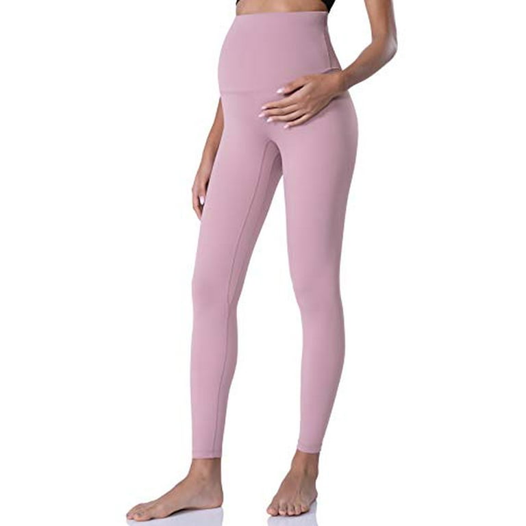 POSHDIVAH Women's Maternity Leggings Over The Belly Pregnancy Yoga Pants  Active Wear Workout Leggings Pink Small 