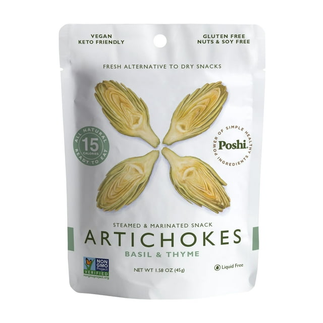 POSHI Marinated Artichoke Hearts MSF2 Snack Pack Basil + Thyme