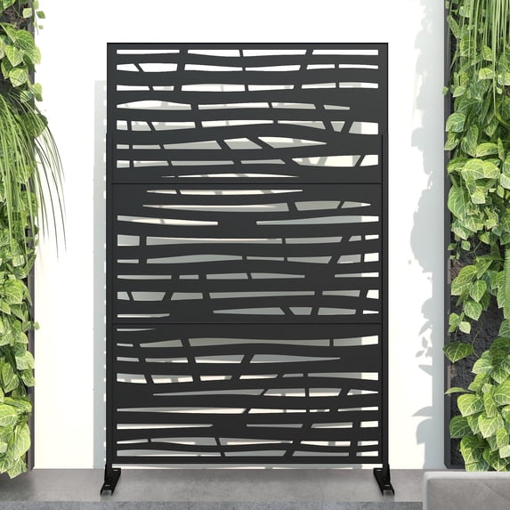 POSHIONS 6.3 ft. H X 4 ft. W Black Metal Privacy Screen Outdoor Indoor Divider with Stand