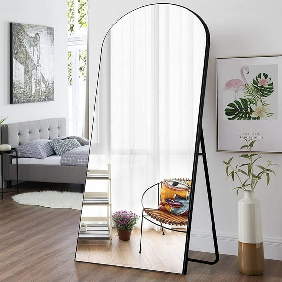 POSHIONS 71" x 32" Arch Standing Floor Mirror Full Body Mirror with Stand,Black