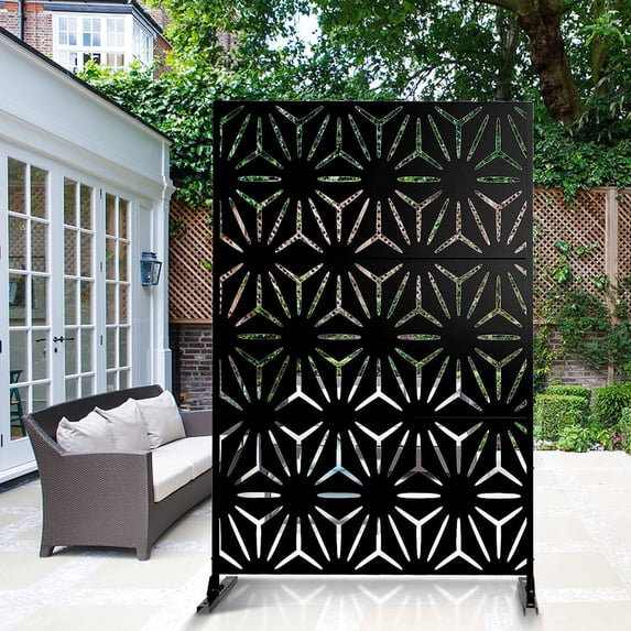 POSHIONS Outdoor Privacy Screen with Stand 76" x 47.2" x 15.7" Metal Balcony Decorative Screen