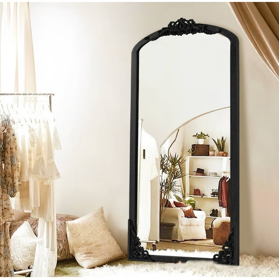 POSHIONS Wooden Arch Mirror Full Length Mirror Vintage Decorative Mirror for Living Room Bedroom 30"x 70",Black