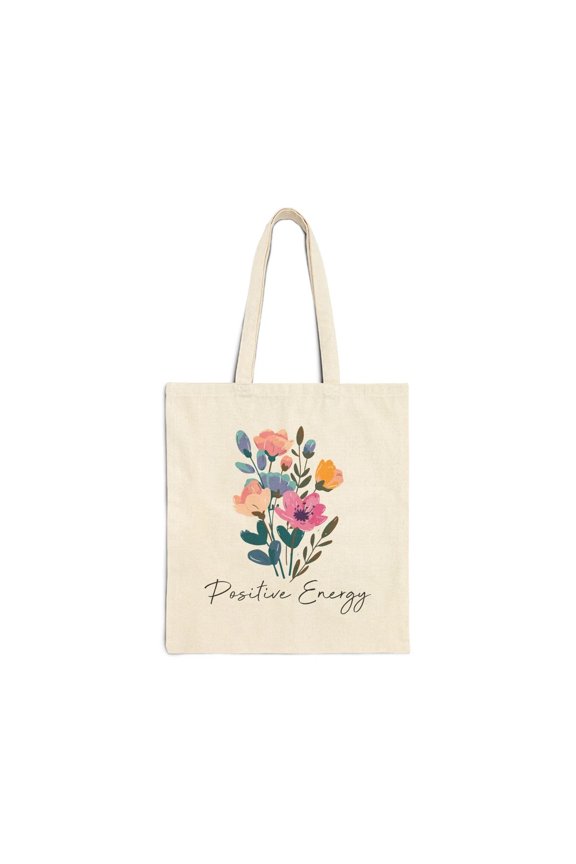 POSITIVE ENERGY Eco-Friendly Boho Floral Tote Bag for Daily Use