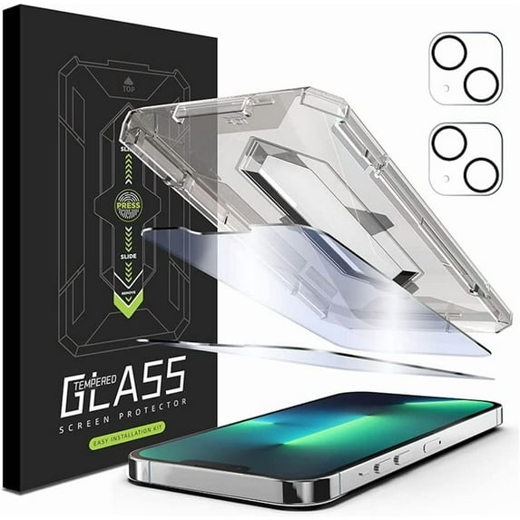 POSLEOKE iphone 12 and 12 pro and 12 pro max screen protector and camera protector, 2-Pack HD TemperedGlass With installer and guide sticker, it is easy to apply without bubbles