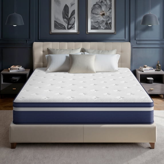 POSMOND Twin 10 inch Cooling Gel Memory Foam Hybrid Mattress with Individually Pocketed Coils, Medium Support, Motion Isolation, Mattress in a Box, CertiPUR-US Certified