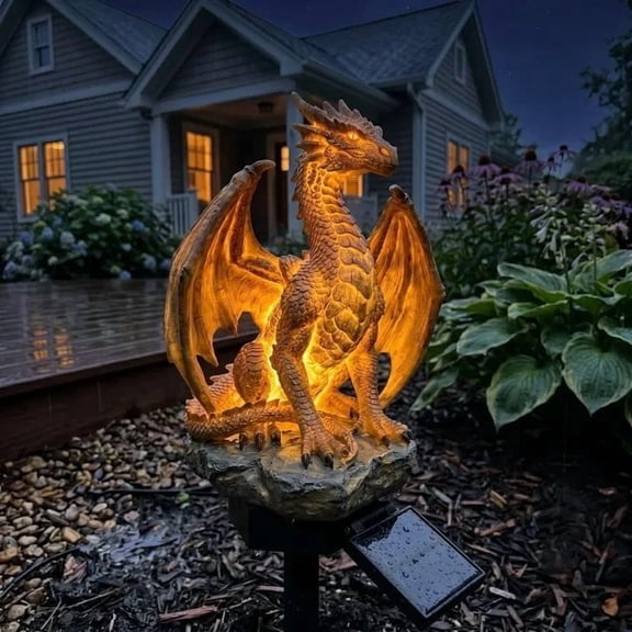 POSORJU Gothic Garden Resin Dragon Statue Ground Stake Halloween Dragons Decor, Unique Gift for Dragon Lovers, Ornament PatioGothic Garden Resin Dragon Statue Ground Stake, Solar Garden Figurine