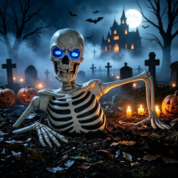 POSORJU Ground Breaking Skeleton Body Life Size Skeleton Bones with Movable Joints for Halloween, Halloween Ground Breaking Skeleton, Adjustable Joint Resin Halloween Decoration