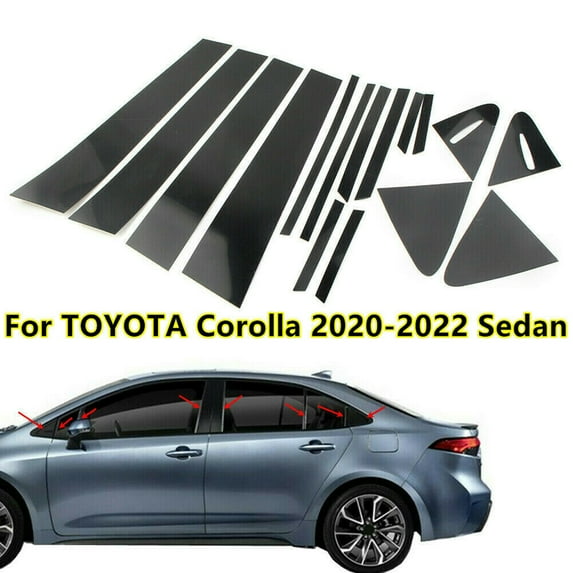 POSSBAY 16Pcs Black Pillar Posts For Toyota Corolla 2019-2022 Door Window Trim Cover
