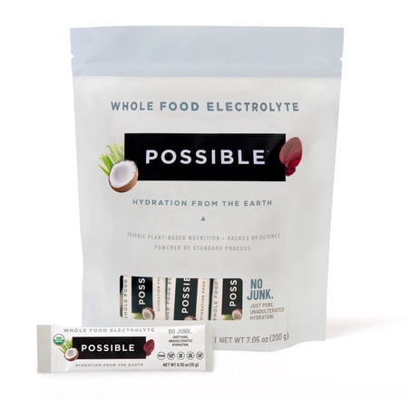 Possible Whole Food Electrolyte, whole-food-based solution free from artificial sweeteners, flavors, synthetic vitamins, or preservatives. Powder, 20 stick packs