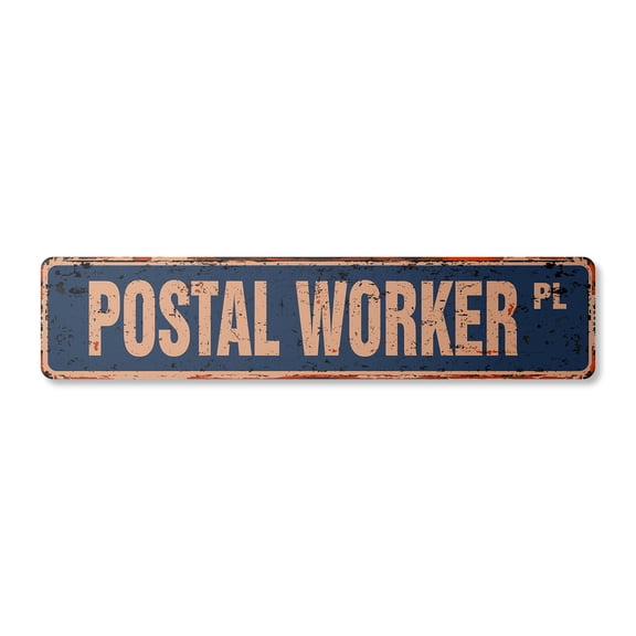 POSTAL WORKER Vintage Aluminum Street Sign APWU RFD postal postage mail rustic metal tin | Indoor/Outdoor |  18" Wide
