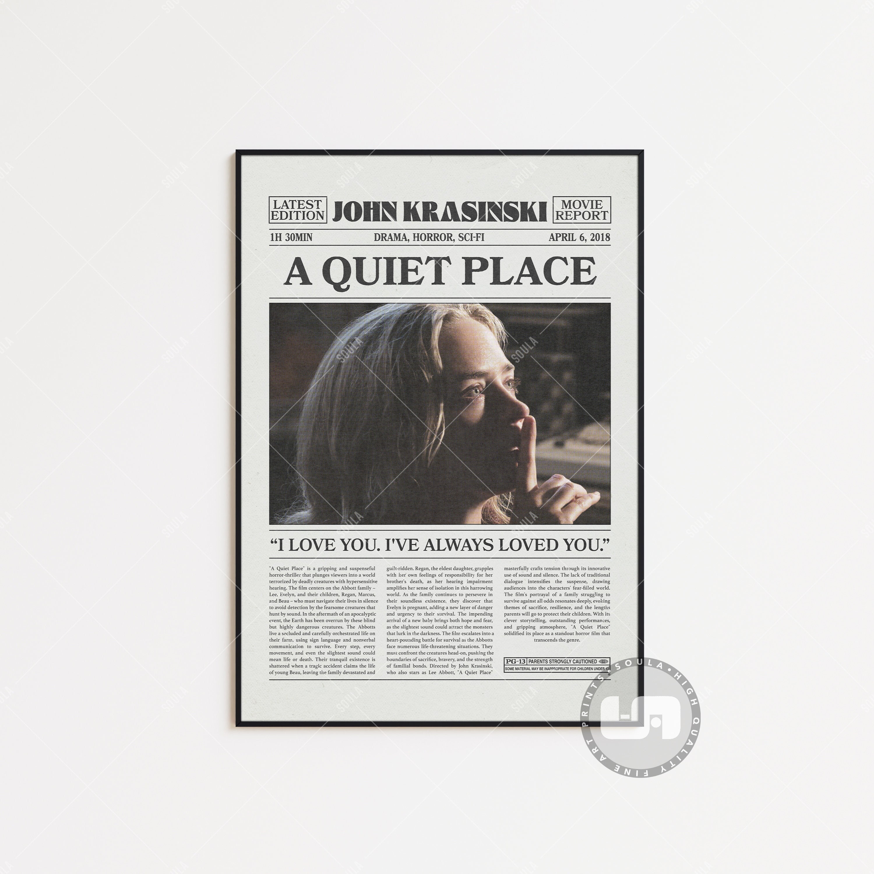 Poster A Quiet Place Poster , John Krasinski, Retro Newspaper Movie ...