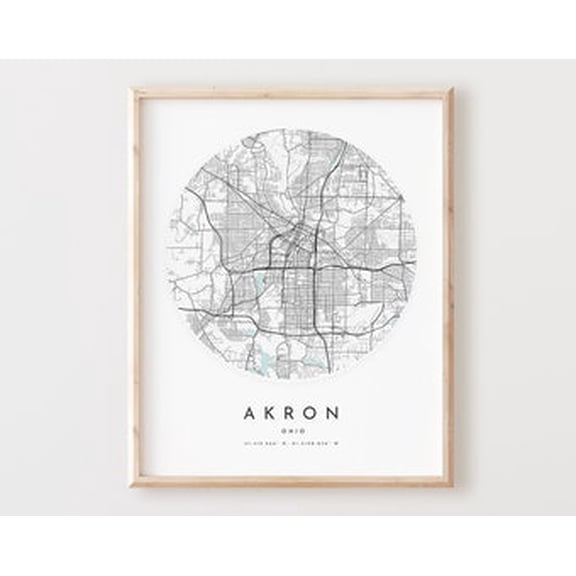 POSTER Akron Map Print, Akron Map Poster City Wall Art, Oh Road Map, Ohio Print Street Map Decor UNFRAMED, 12x18