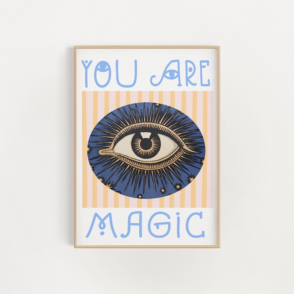 POSTER All Seeing Eye Print, You Are Magic Printtriped, Blue and Yellow Poster, Gallery Wall ...