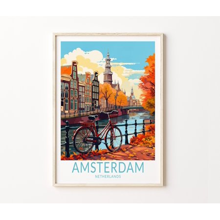POSTER Amsterdam Travel Poster, Amsterdam Europe Travel Netherlands Postcard, Amsterdam Personalized Travel Poster, Birthday Gifts-UNFRAMED
