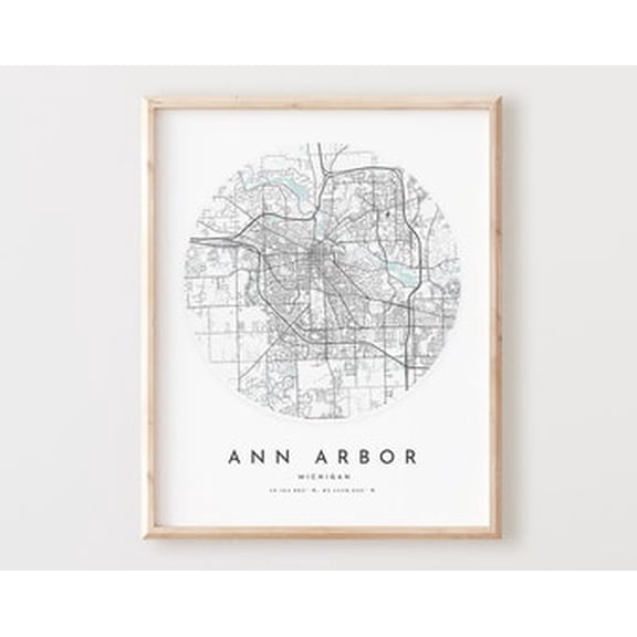 POSTER Ann Arbor Map Print, Ann Arbor Map Poster City Wall Art, Mi Road Map, Michigan Print Street Map Decor UNFRAMED, 24x36