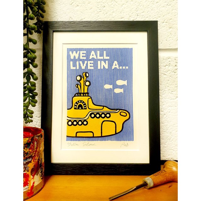 POSTER Beatles Yellow Submarine Original Lino PrintUNFRAMED