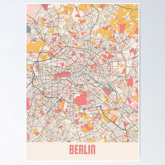 POSTER Berlin City Map Chalk Retro City Map POSTER UNFRAMED, 24x36