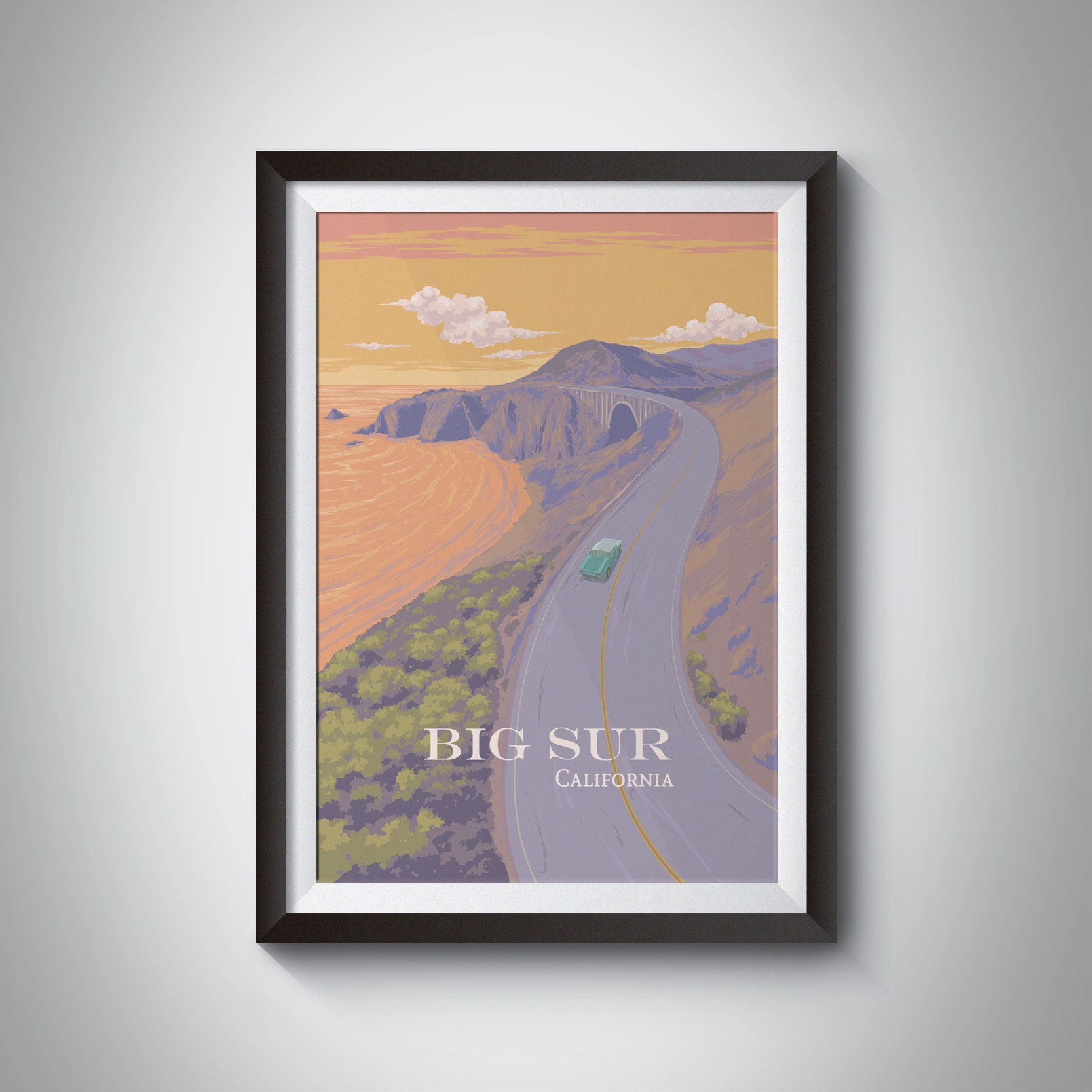 POSTER Big Sur California Travel Poster, USA, Route 1 Road Trip, Oregon