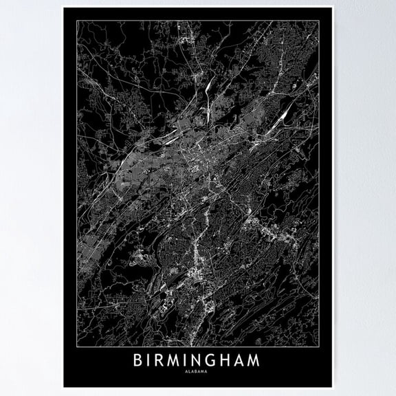 POSTER Birmingham Black Map Poster UNFRAMED, 12x18