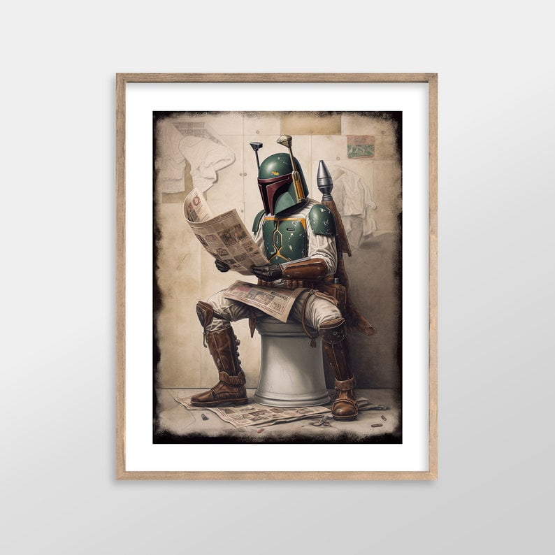 POSTER Boba Fett Star Wars Bathroom Art Prints Antique Vintage Oil Painting Art Print for Bathroom Decor Aesthetic Wall Art UNFRAMED Walmart