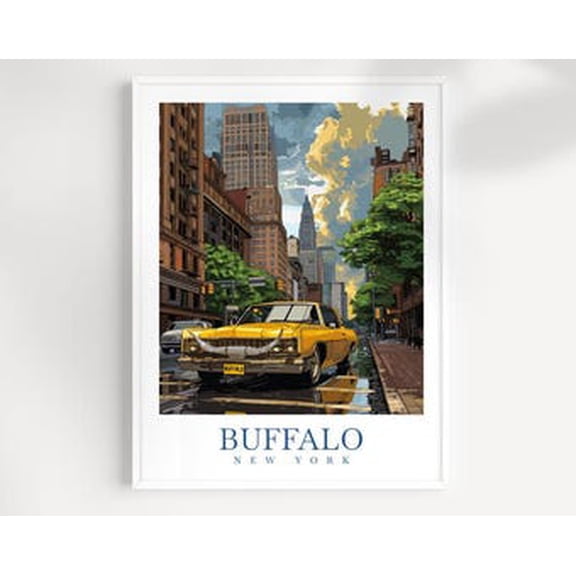 POSTER Buffalo Travel Print Wall Art New York Wall Hanging Home Decor Buffalo Gift Art Lovers Buffalo travel poster artwork UNFRAMED, 12x18