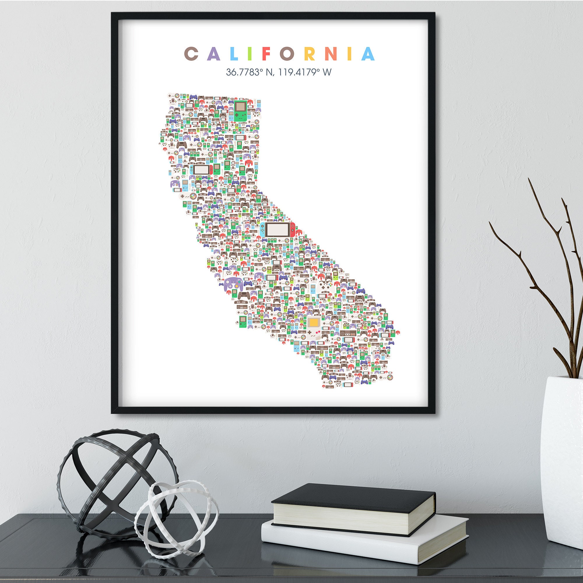 POSTER California Video game poster Map | Game room Decor | Video Game ...