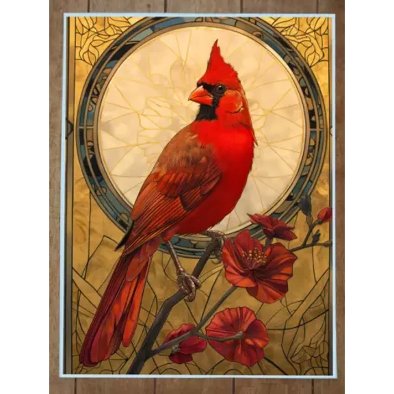 POSTER Cardinal Art Nouveau Bird Poster UNFRAMED, 24x36