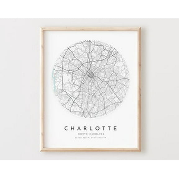POSTER Charlotte Map Print, Charlotte Map Poster City Wall Art, Nc Road Map, North Carolina Print Street Map Decor UNFRAMED, 24x36