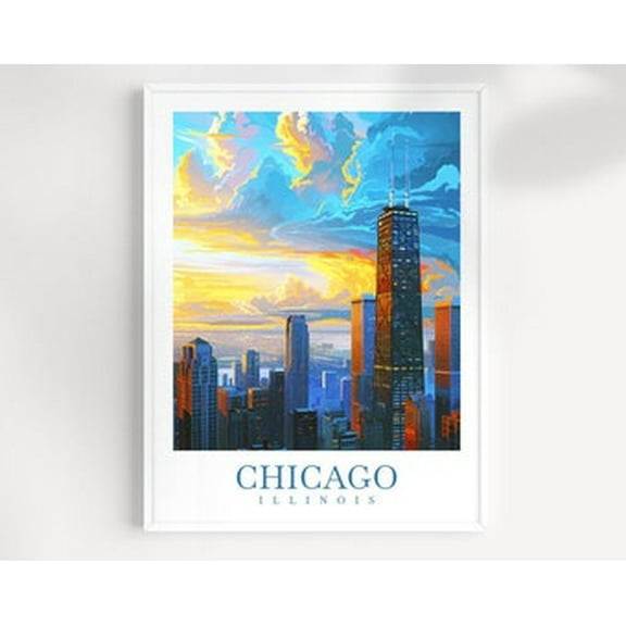 POSTER Chicago Travel Print Wall Art Chicago Wall Hanging Home Decor Chicago Gift Art Lovers Illinois Art Lover Gift Millennium Park UNFRAMED, 12x18