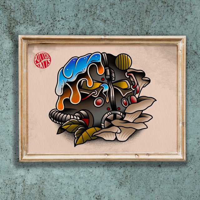 POSTER Chrome Drip Fallout Power Armor Helmet Old School Traditional