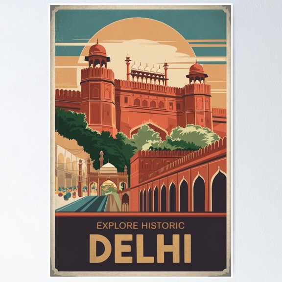 POSTER Delhi Vintage Travel Poster Poster UNFRAMED, 12x18
