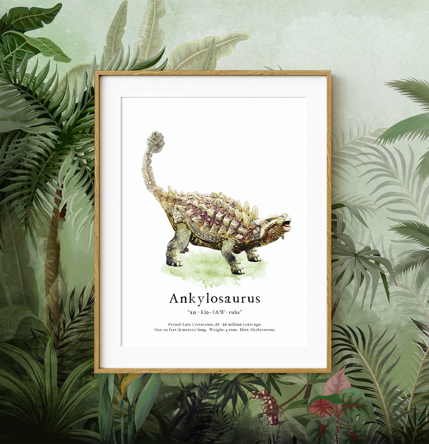 POSTER Dinosaur Wall Art Print ~ Ankylosaurus Watercolor Picture with Fun Facts -UNFRAMED ...
