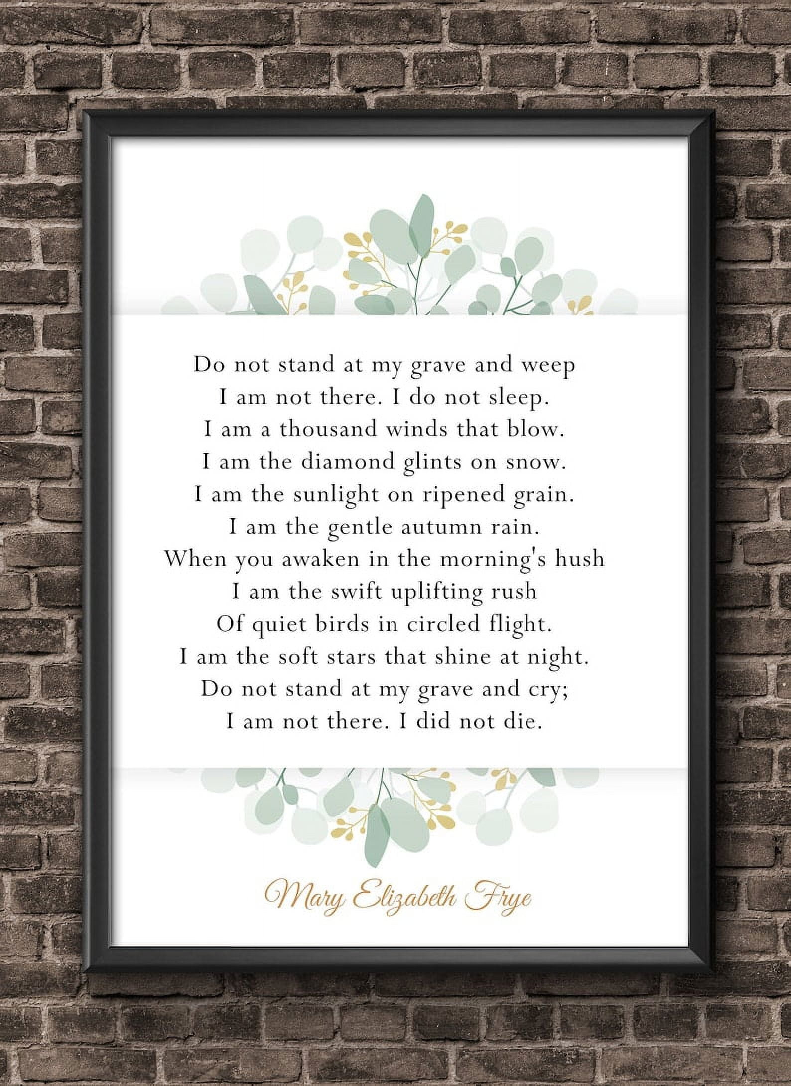 Poster Do Not Stand at My Grave and Weep Poem, Mary Elizabeth Frye Poem, In Memory Of Print
