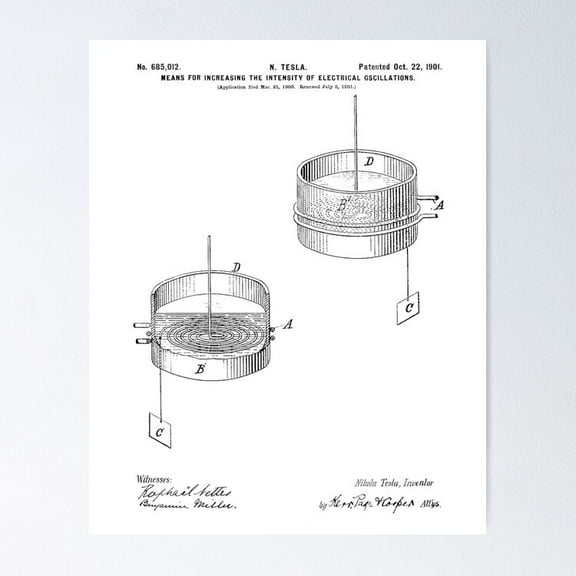 POSTER Electrical Oscillation Nikola Tesla Art White Background POSTER UNFRAMED, 8x12