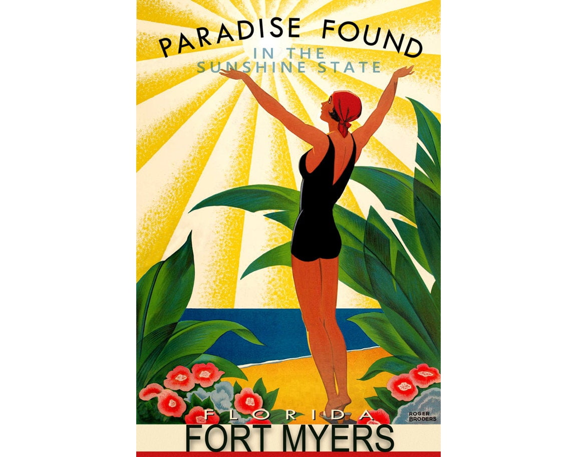 POSTER Fort Myers Florida Travel Poster New Lee County Retro Roger