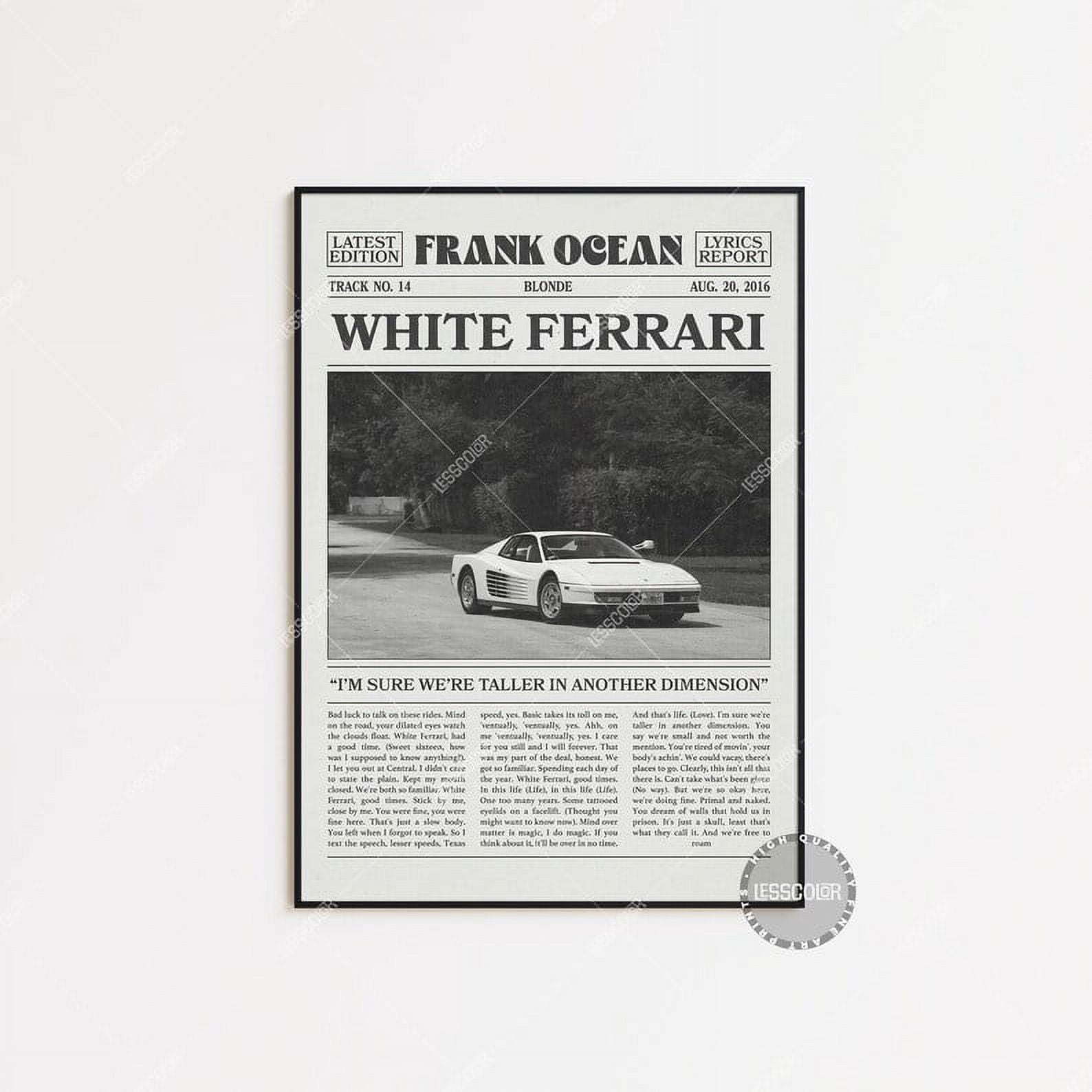 POSTER Frank Ocean Retro Newspaper Print, White Ferrari Poster, White
