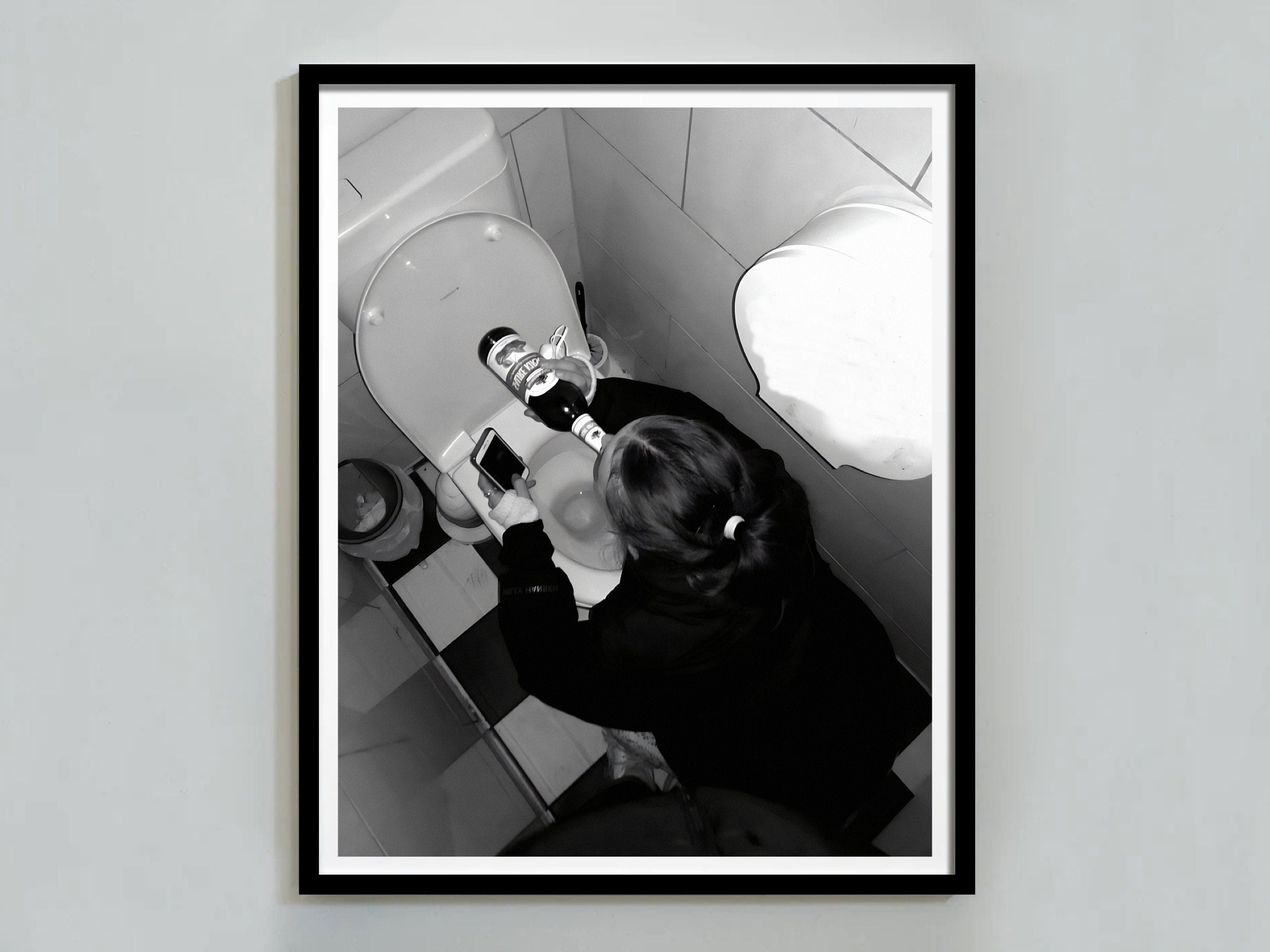POSTER Girl Drinking in Toilet Print, Beer Poster, Black and White ...