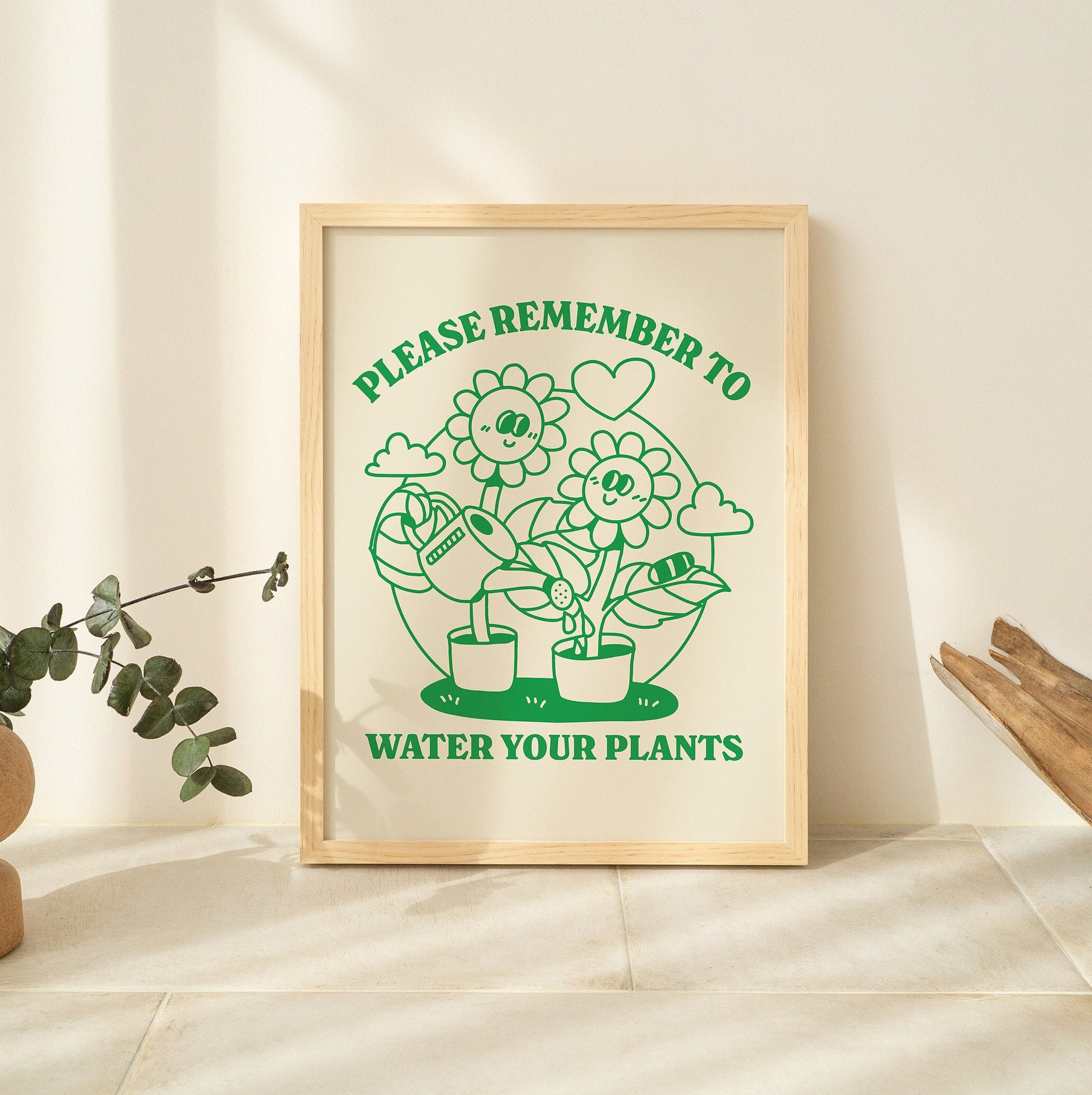 POSTER Green Retro Flowers Print, Quote Wall Print, Botanical Plants