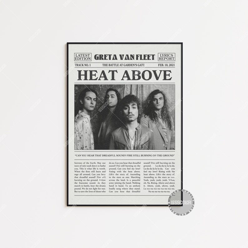POSTER Greta Van Fleet Retro Newspaper Print, Heat Above Poster, Heat