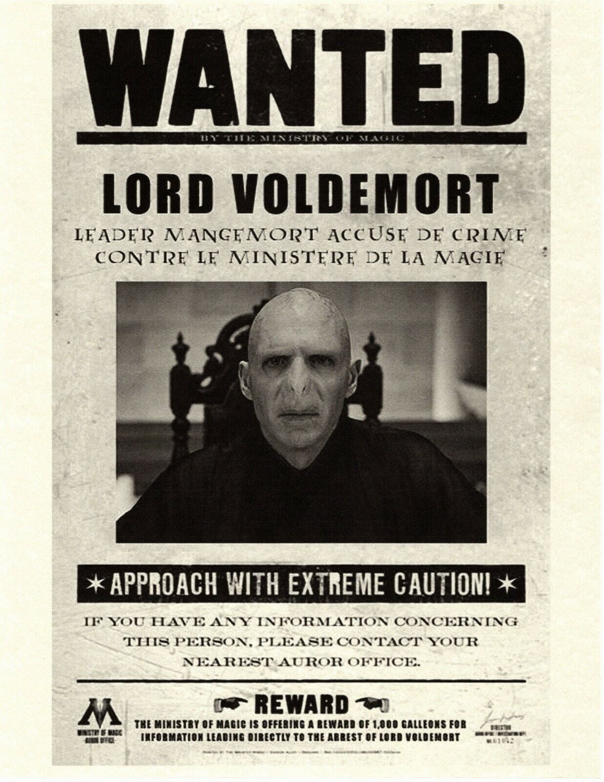 POSTER Harry Potter Daily Prophet Wanted Lord Voldemort Flyer/Poster ...